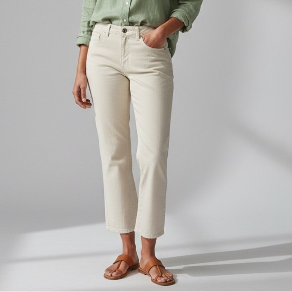 Sigrid Olsen Modernist Cotton Cream Straight Leg Cropped Jeans Women’s size‎ 10